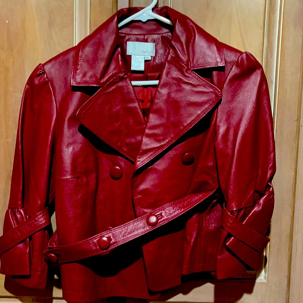 Vintage real red leather crop sweater